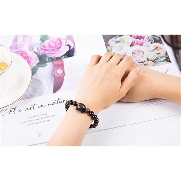 Money Attraction Cat Bracelet - Black Obsidian Women Bracelets -Wealth Bracelet - Picture 4 of 7